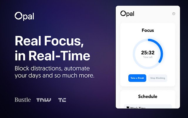 Opal: Focus Bespaar tijd vanuit de Chrome-webwinkel om te worden uitgevoerd met OffiDocs Chromium online