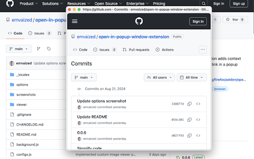 Open in Popup Window  from Chrome web store to be run with OffiDocs Chromium online