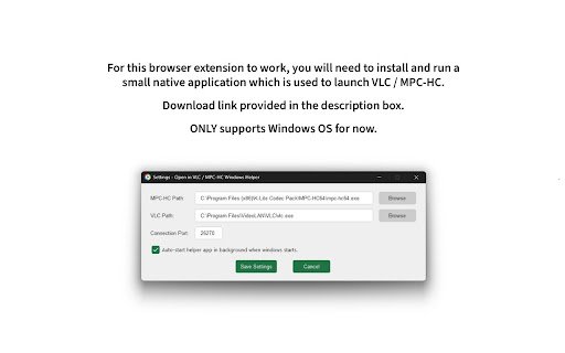Open in VLC / MPC HC  from Chrome web store to be run with OffiDocs Chromium online