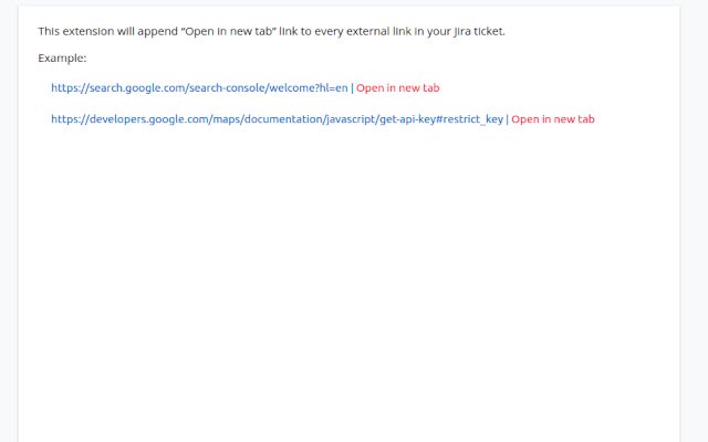 Open JIRA external links in a new tab  from Chrome web store to be run with OffiDocs Chromium online