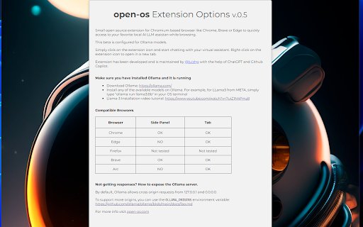 open os LLM Browser Extension  from Chrome web store to be run with OffiDocs Chromium online