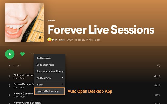 Open de Spotify Desktop-app vanuit de Chrome-webwinkel om deze online met OffiDocs Chromium te gebruiken