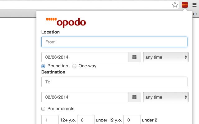 Opodo Flight Search de Chrome web store se ejecutará con OffiDocs Chromium en línea