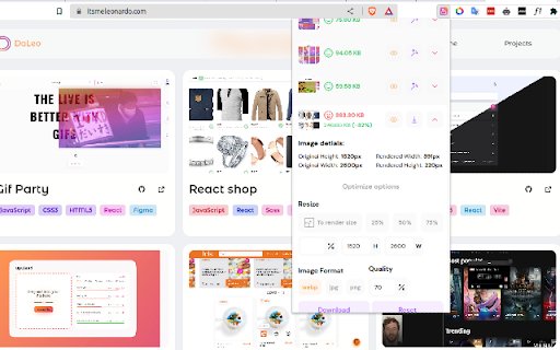 Optimize.img  from Chrome web store to be run with OffiDocs Chromium online