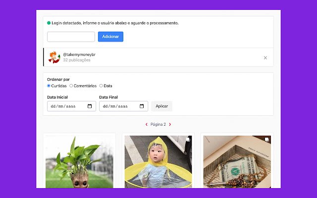 Ordenar Conta do Instagram מחנות האינטרנט של Chrome להפעלה עם OffiDocs Chromium באינטרנט