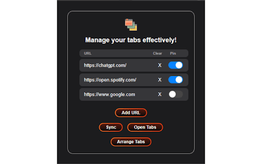 Ordered Tabs: Open  Pin tabs in order  from Chrome web store to be run with OffiDocs Chromium online