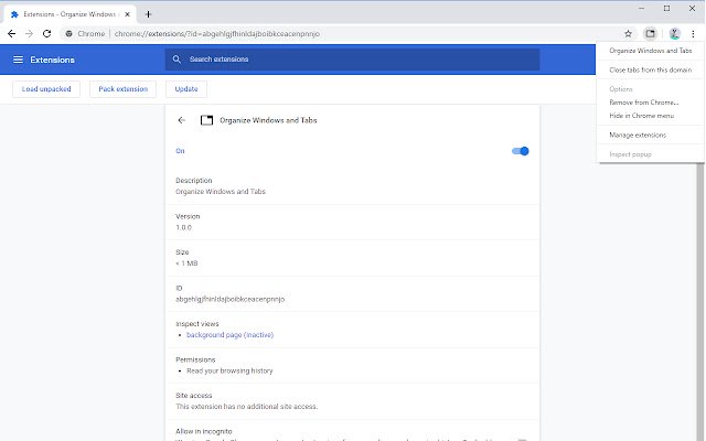 Organize Windows and Tabs  from Chrome web store to be run with OffiDocs Chromium online