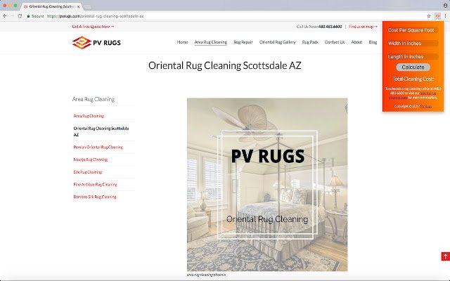 OffiDocs Chromiumオンラインで実行されるChrome WebストアのOriental Rug Cleaning Calculator