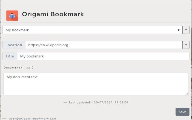 OffiDocs Chromium çevrimiçi ile çalıştırılacak Chrome web mağazasından OrigamiBookmark