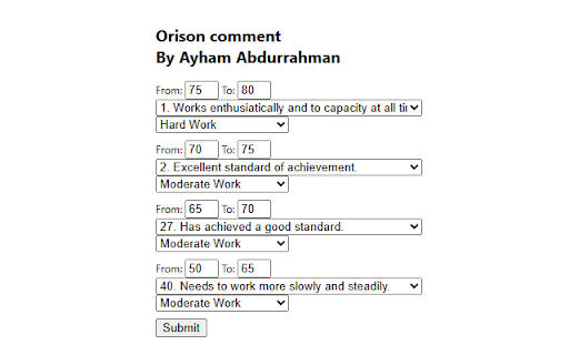 Orison comment Entry. By Ayham Abdurrahman  from Chrome web store to be run with OffiDocs Chromium online
