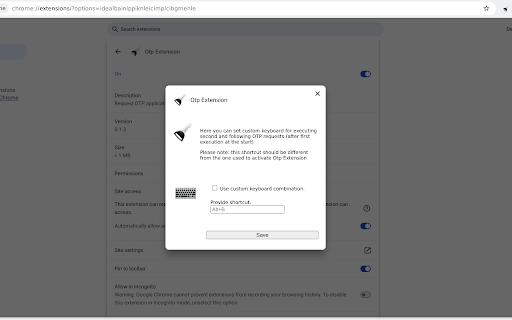 Otp Extension  from Chrome web store to be run with OffiDocs Chromium online