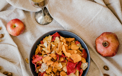 Overhead Shot of a Bowl of Fruit Chips  from Chrome web store to be run with OffiDocs Chromium online