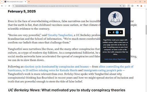 Page2Voice AI Text to Speech that Runs Locally  from Chrome web store to be run with OffiDocs Chromium online