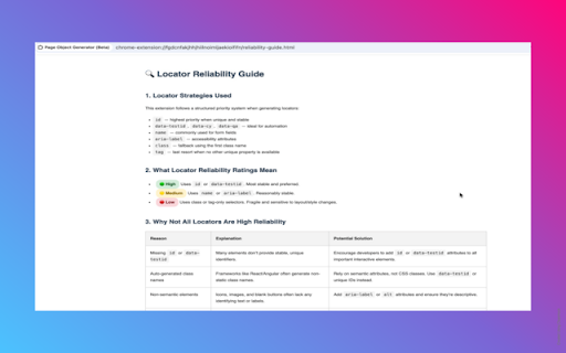 Page Object Generator (Beta)  from Chrome web store to be run with OffiDocs Chromium online