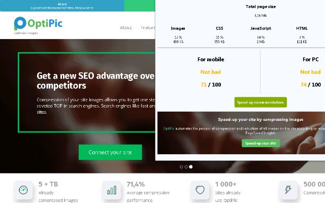 Page Speed ​​checker di OptiPic.io dal Chrome Web Store da eseguire con OffiDocs Chromium online