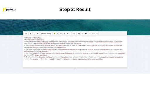 Pake.AI AI powered copywriting tool  from Chrome web store to be run with OffiDocs Chromium online