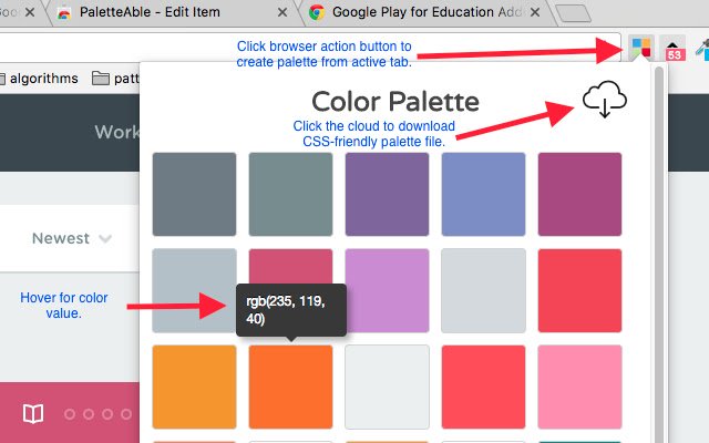 PaletteAble mula sa Chrome web store na tatakbo sa OffiDocs Chromium online