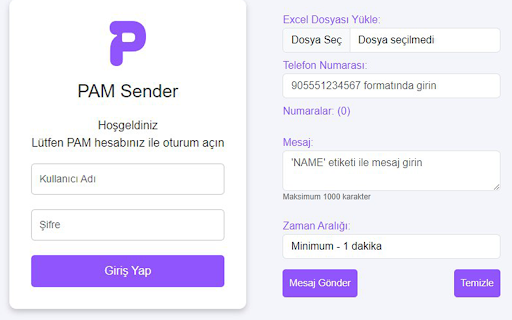 PAM Message Sender from Chrome web store to be run with OffiDocs Chromium online PAM Message Sender from Chrome web store to be run with OffiDocs Chromium online