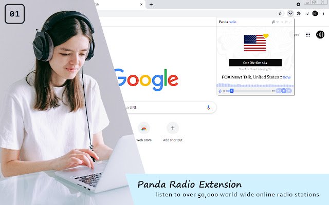 Panda Radio aus dem Chrome Web Store soll mit OffiDocs Chromium online betrieben werden