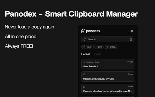 panodex – Smart, Secure and Fast Clipboard Manager  from Chrome web store to be run with OffiDocs Chromium online