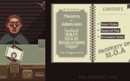 Papers, Please Unblocked  from Chrome web store to be run with OffiDocs Chromium online