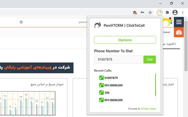 ParsVTCRM Click2Dial Chrome-extensie van Chrome-webwinkel om te worden uitgevoerd met OffiDocs Chromium online