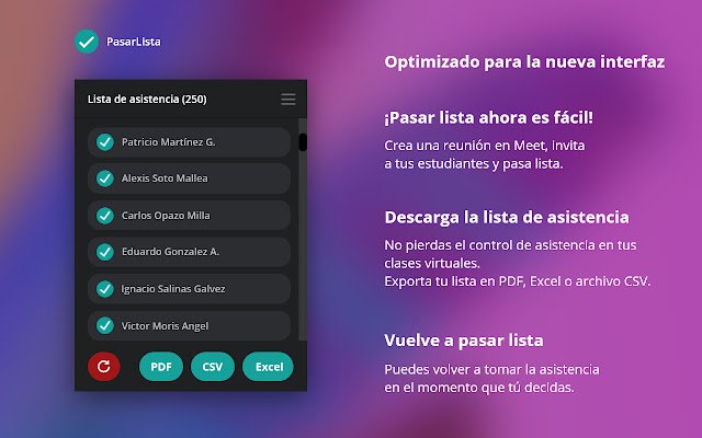 Pasar Lista en Meet aus dem Chrome-Webshop zur Ausführung mit OffiDocs Chromium online