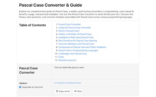 Pascal Case Converter  from Chrome web store to be run with OffiDocs Chromium online