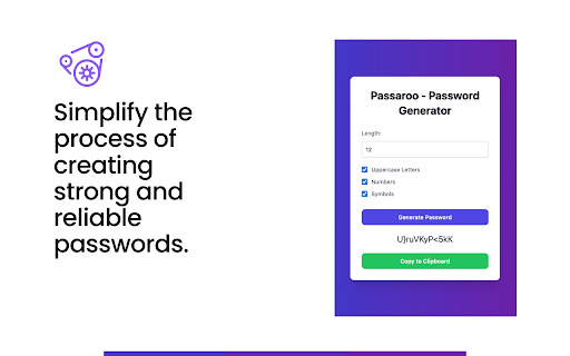 Passaroo Password Generator  from Chrome web store to be run with OffiDocs Chromium online