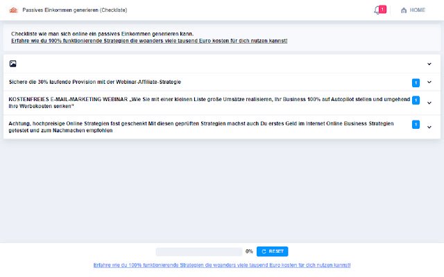 Passives Einkommen generieren (Checkliste) dal Chrome web store da eseguire con OffiDocs Chromium online