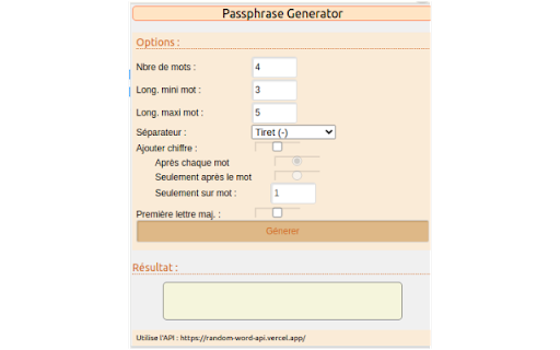 Passphrase generator  from Chrome web store to be run with OffiDocs Chromium online