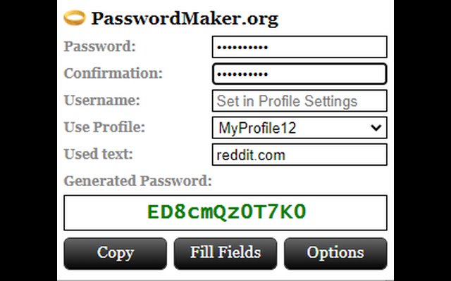 PasswordMaker (.org) daripada kedai web Chrome untuk dijalankan dengan OffiDocs Chromium dalam talian