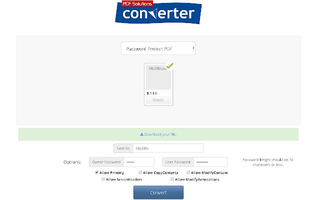 Proteggi con password PDF da Chrome web store da eseguire con OffiDocs Chromium online
