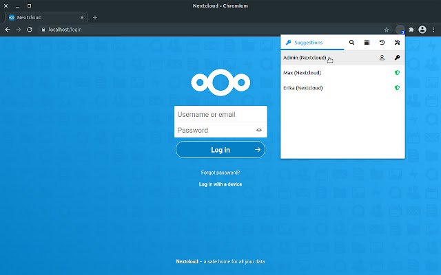 گذرواژه‌های برنامه افزودنی مرورگر Nextcloud از فروشگاه وب Chrome برای اجرا با OffiDocs Chromium به صورت آنلاین