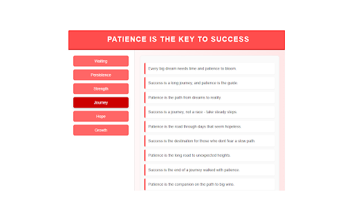 Patience is the Key to Success  from Chrome web store to be run with OffiDocs Chromium online