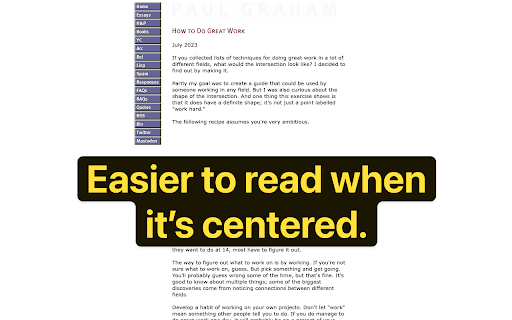 Paul Graham Reader Mode  from Chrome web store to be run with OffiDocs Chromium online