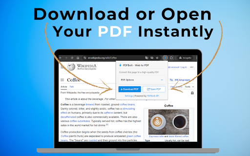 PDFBolt Web to PDF  from Chrome web store to be run with OffiDocs Chromium online