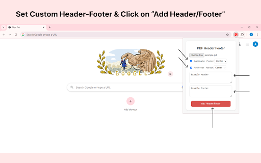 PDF Header Footer Adder  from Chrome web store to be run with OffiDocs Chromium online