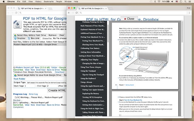 PDF to HTML und PDF Compress aus dem Chrome-Webshop zur Ausführung mit OffiDocs Chromium online