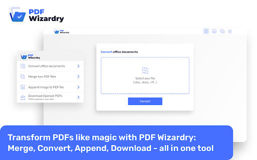 PDF Wizardry Toolkit  from Chrome web store to be run with OffiDocs Chromium online