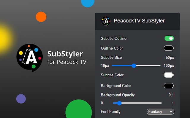 PeacockTV SubStyler : customize subtitles  from Chrome web store to be run with OffiDocs Chromium online