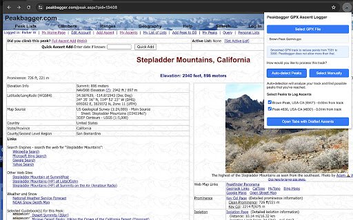 Peakbagger GPX Ascent Logger  from Chrome web store to be run with OffiDocs Chromium online