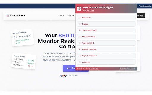 Peek: Instant SEO Analyzer  Inspector  from Chrome web store to be run with OffiDocs Chromium online