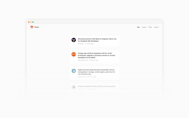 Peek Technology News  from Chrome web store to be run with OffiDocs Chromium online