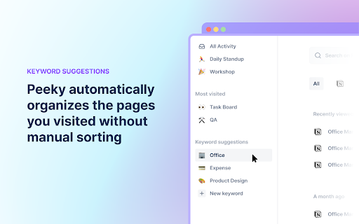 Peeky Chrome History Organizer  from Chrome web store to be run with OffiDocs Chromium online