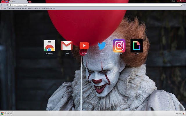 Pennywise مع بالون | إنه (فيلم 2017) من متجر Chrome الإلكتروني ليتم تشغيله باستخدام OffiDocs Chromium عبر الإنترنت