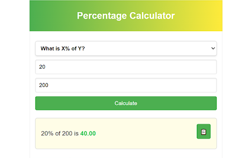 Percentage Calculator  from Chrome web store to be run with OffiDocs Chromium online