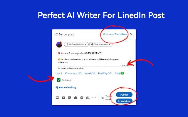 برنامج Perfect Writer Smart AI LinkedIn Post من متجر Chrome الإلكتروني ليتم تشغيله باستخدام OffiDocs Chromium عبر الإنترنت