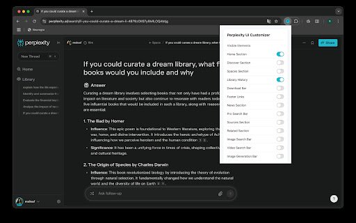 Perplexity UI Customizer  from Chrome web store to be run with OffiDocs Chromium online