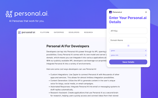 Personal AI Extension  from Chrome web store to be run with OffiDocs Chromium online
